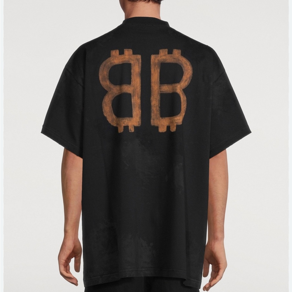 Balenciaga Black T-Shirt with Brown Logo Print